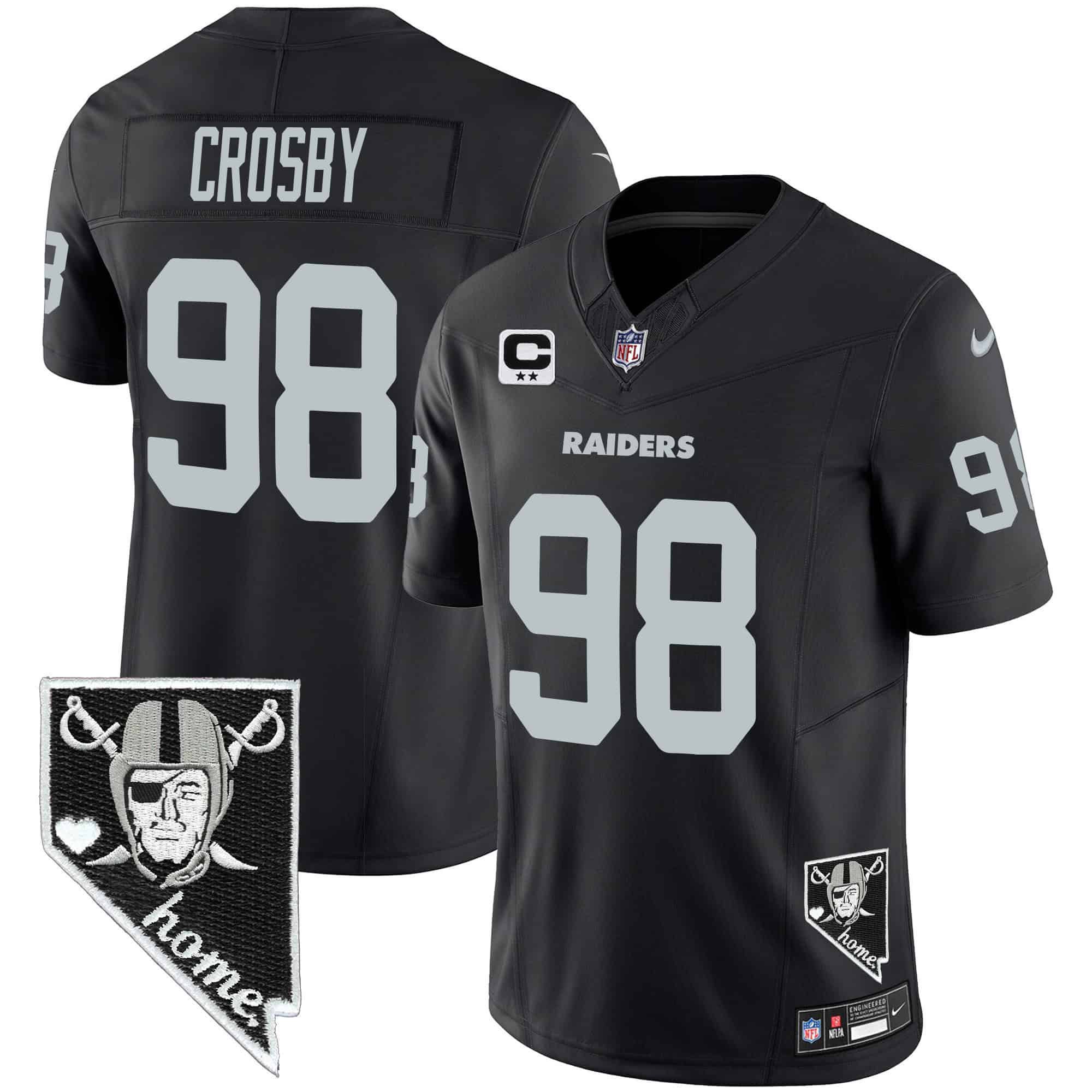 Men Oakland Raiders #98 Crosby Black 2024 Nike Nevada Home Patch Vapor NFL Jersey style 1